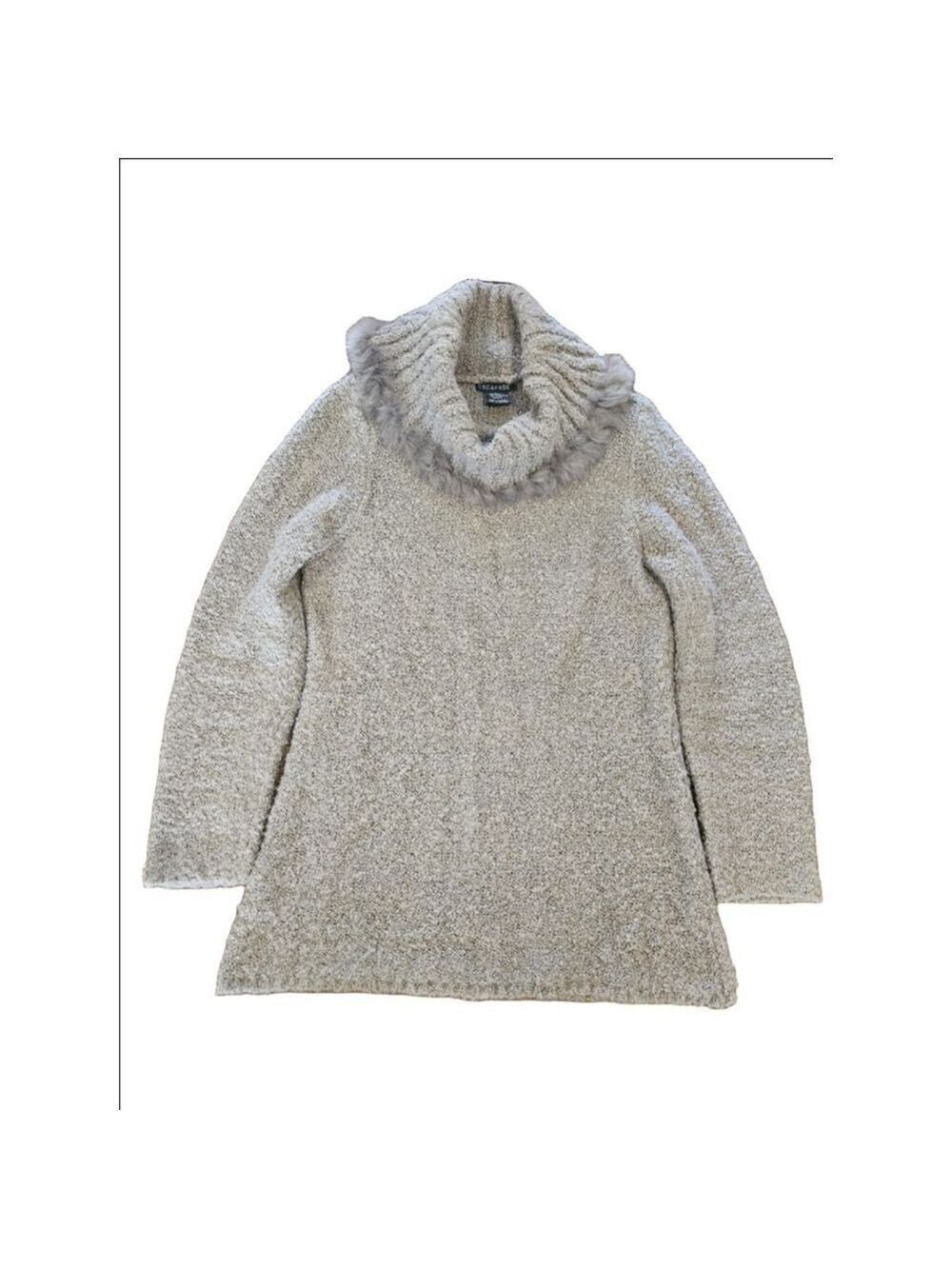 Escapade Women's Grey Wool Blend Fur Trimmed Turtleneck Sweater Size L